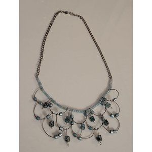 Vintage Cinderella Italian Glass beaded Necklace - Blue Black Sky Silver